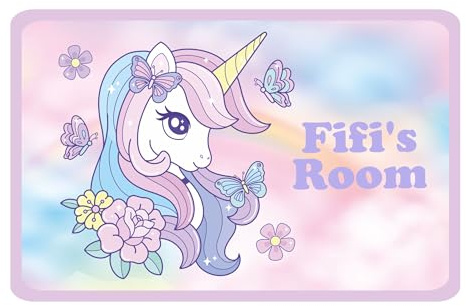 Unicorn Head & Butterflies Kids Bedroom Door Sign Personalised