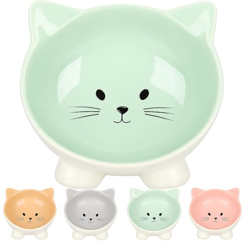 Katzennapf Keramik – 125 ml Ø13,8 cm – Hygienisch, robust und charmant in Grün – Flamingo Katzennapf Puzi Grün