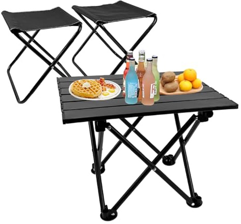 Table de camping pliante avec chaises - Pique-nique légère pour plage, randonnée, voyage, pêche, barbecue - Table robuste et chaises d'extérieur avec sacs de rangement