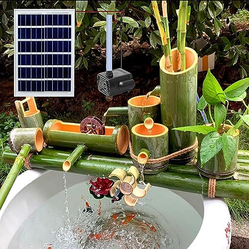 MOFGOE Fontaine Solaire en Bambou de 40,6 cm, kit de Fontaine à Pompe à Eau Solaire, Fontaine d'eau Feng Shui en Bambou, Fontaine de Jardin Zen, Ornements de Circulation d'eau pour