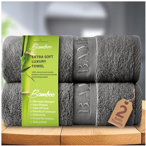 GC GAVENO CAVAILIA Natural Bamboo Bath Towels, 2 Pack, 70x120cm, Charcoal | 500 GSM, 60% Bamboo 40% Cotton, Ultra Soft & Highly Absorbent, Quick Dry, For Bathroom, Hotel, Spa & Gym