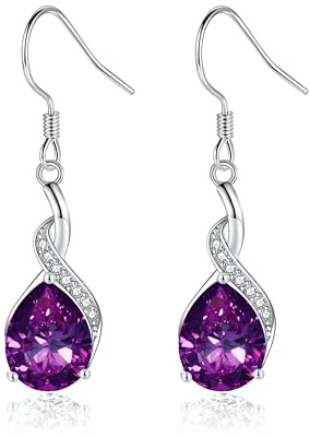 Cangall Ohrringe Silber 925 Hängend, 925 Sterling Silber Ohrringe Hängend mit Lila Zirkonia, Haken Ohrhänger Silber Damen, Leicht Hypoallergen Tropfen Ohrhänger Silber Schmuck zu Muttertag