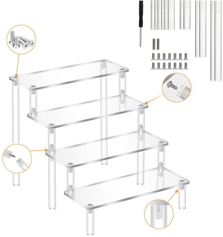 Acrylic Display Risers, Showcase Shelf, Perfume Cupcake Dessert Cake Figurines Nail polish or Skin Care Products Organiser Stand for Makeup Desktop Vanity Organisation Decoration, Clear (4 Tier)