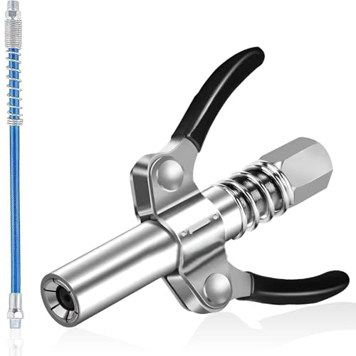 SCDZY Fettpresse Mundstück, 10000 PSI Doppelgriff G Coupler Fettpresse für Schmiernippel Kupplung Mundstück mit 30 cm Schlauch für Alle Arten Von Fettpressen (Schwarz)