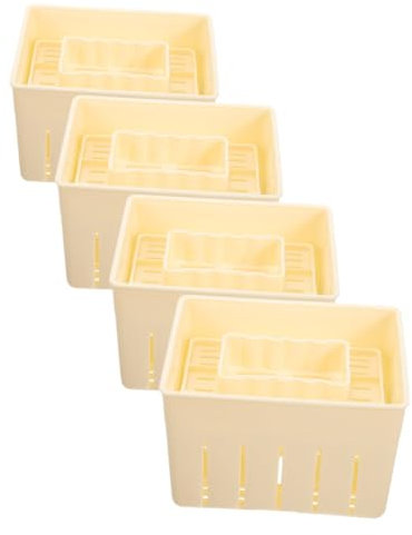 Amosfun 4pcs Plastic Tofu Press Mould, Household Cheese Press for Homemade Tofu Making, Quick Water Drain, Smooth Surface, Labour-Saving Kitchen Tool