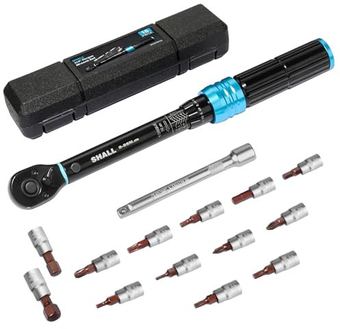 SHALL-15-Piece 1/4 Torque Wrench Set, (5-25Nm) Dual Direction Adjustable 72 Tooth for Bike and Motorcycle Maintenance,with Extension Pole and Storage Box