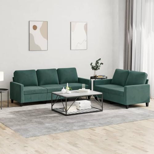 Homgoday 2-TLG. Sofagarnitur mit Kissen Wohnzimmersofa Sofa Couch Loungesofa, Couchgarnitur Doppelsofa Designsofa Sitzmöbel für Wohnzimmer Büro Dunkelgrün Samt
