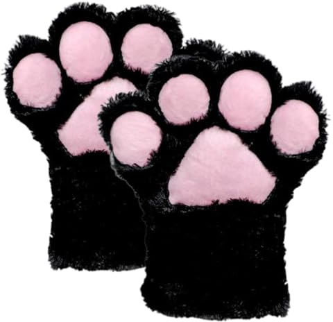 Tasshandskar, 1 par katttassar söta fluffiga lurviga tassar handskar mjuka och hudvänliga plyschräv tassar en storlek anime cosplay therian tassar för vuxna halloween kostym tillbehör