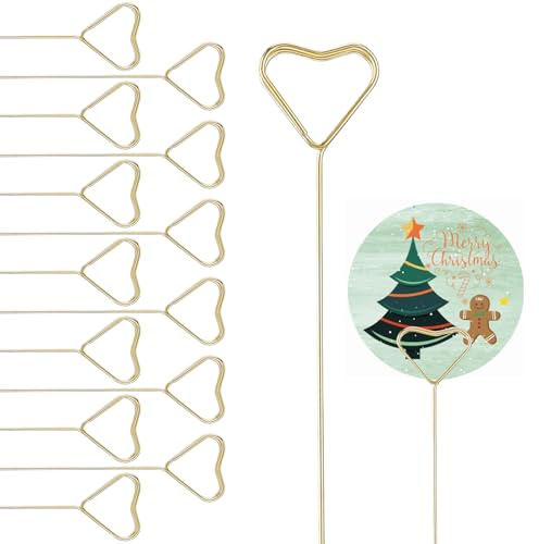 SYEYCW 50 Stück Gold Blumen Tischkartenhalter, Gold Herz Blumenkartenhalter Stick, Foto Clip, Blumen Fotohalter aus Metall, für Tischnummern Hochzeit Blumenkarte Büro Restaurant Kartenaufsteller