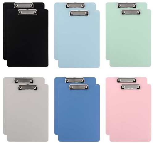 LDHHYH 12 Stück Klemmbretter A4, 31,5 x 22,5cm Klemmbrett Farbig, Klemmbrett mit Metalklemme und Aufhängeose, 6 Coloured Plastic Clipboards, klemmbretter A4 Klemmbrett für Schule,Zuhause, Büro