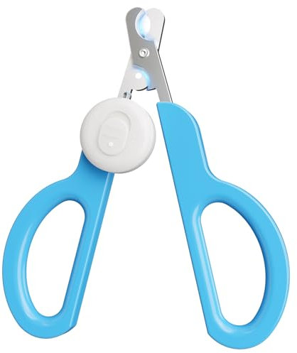 Euqvunn Coupe Griffes Chat, Professionnel Coupe Ongle Chat, avec Double Lame et Éclairage LED Amovible, Pour Chatons, Lapins, Cobayes, Oiseaux, Chiots, Animaux Moyens et Petits (Bleu Blanc)