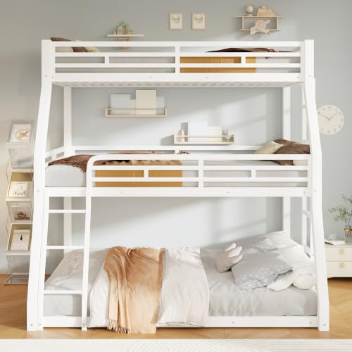 Soweiz Etagenbett, Metallbettgestell, Eisenbett, Dreifach-Etagenbett, für Kinder, Jugendliche und Erwachsene,Langlebig und Sicher, 90x200 cm/120x200cm/140x200cm (Weiß)