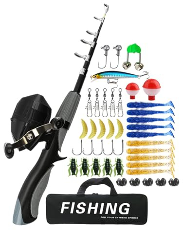 Canna da pesca per bambini, canna da pesca per giovani - Kit attrezzatura da pesca - Set combinato di canna da pesca e mulinello telescopico, attrezzatura da pesca per bambini da viaggio per principia