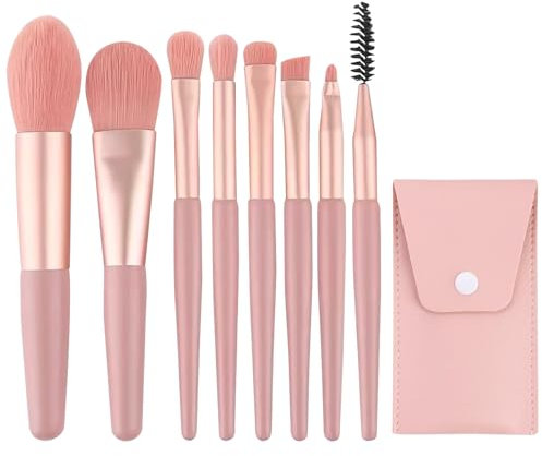 WOLMIK Professional 8-Piece Mini Makeup Brush Set - Portable for Foundation, Powder, Cosmetics and Eyeshadow with PU Leather Bag