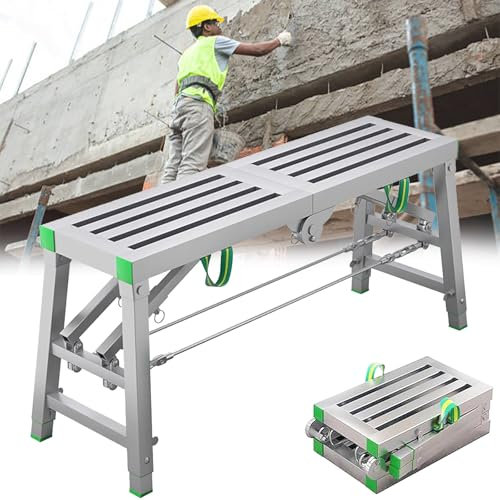 GESAIDES Équipement D'échafaudage, Escabeaux, Plate-Forme de Travail Pliable Multifonctionnelle Portable, échafaudage, Tour, échelle, Tabouret, Banc, Hauteur Réglable, Charge Maximale de 440 kg,120cm