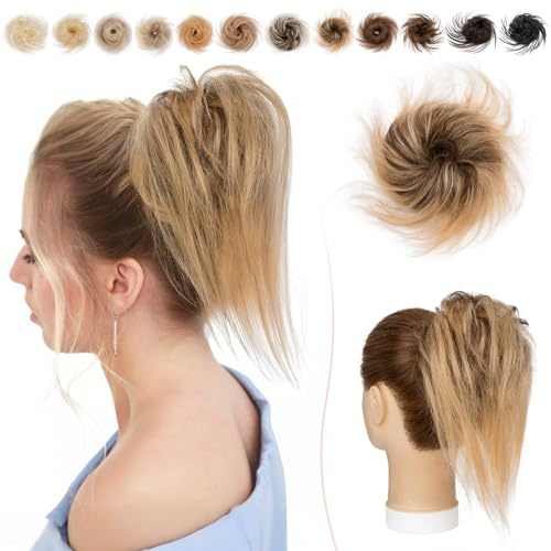 SEGO Haarteil Haargummi Extensions Echthaar Messy Bun Dutt Hochsteckfrisuren Voluminös Haarverlängerung mit Gummiband 100% Remy Haar # 4P27