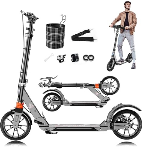 GHBXJX Big Wheel Cityroller Scooter Pro Tretroller Erwachsene 150 kg Tragkraft, 200mm Scooter mit Bremsen und Stoßdämpfern, Erwachsene und Kinder, ABEC 9 Kickboard Klappbar & Höhenverstellbar