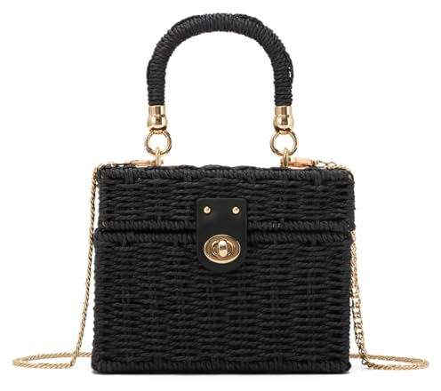 LHHMZ Bolso cuadrado de ratán tejido a mano para mujer, Cesta de paja, Bolso de playa de verano para mujer