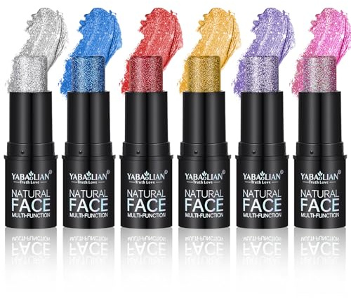 CHSEEO 6 Pièces Gel pailleté Bâtons, 6 Couleurs Multi-usage Paillettes pour le Visage, le Corps, les Cheveux, les Ongles