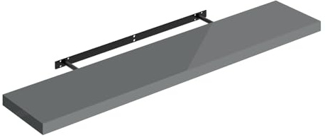 WOLTU Mensola da Muro, Mensola da Cucina con Staffa Metallica Invisibile, Scaffale da Parete per Camera da Letto, Soggiorno, Ufficio, Bagno, MDF, Grigio Lucido, 120x22,9x3,8cm