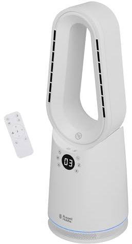 Russell Hobbs Bladeless Cooling Fan with 9 Speed Settings, Eco, High, Heat and Sleep Mode, LED Display & Remote Control, 8-Hour Timer and Oscillating Feature in White, RHCBLDL3IN1