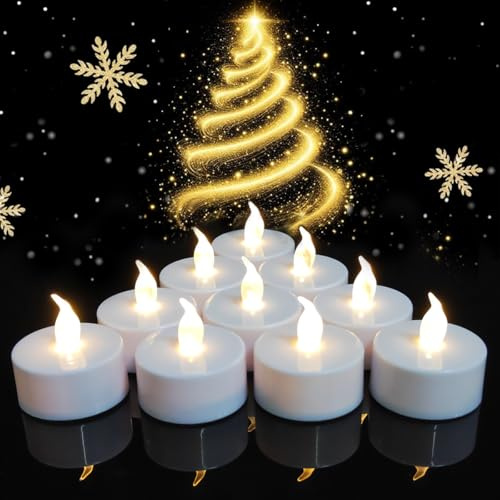 HjingChen 24 Stück LED Teelichter Kerzen, Batteriestart flammenlose realistische hell flackernde elektrische Kerzenlampe, Dose langlebig 200+ Stunden für Hochzeit, Festival, Parteien(Warmweiß)