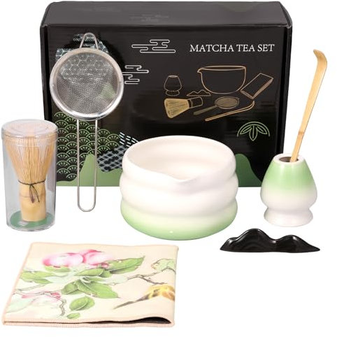 Juego de 7 escobas Matcha, juego de escobas Matcha con accesorios Matcha, cuchara, batidor Matcha, portaescobas Matcha, colador Matcha, whisk Matcha, juego de té tradicional para los amantes del té