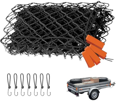 Filet de remorque 1,5 x 2,2 m, Filet de sécurité pour remorque avec marquages d'angle et Crochets d'expansion, Filet Intelligent pour remorque pour sécuriser Le Chargement