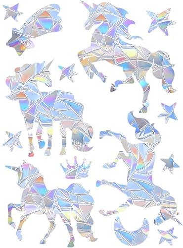 Flomiara 2PCS Anti-Collision Window Stickers, PVC Self-Adhesive Unicorn Clings, Rainbow Sticker, Prevent Birds People from Hitting Glass, Unicorn Prism Suncatcher Stickers