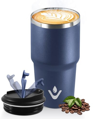 HoneyHolly Mug Isotherme 600 ML, Réutilisable, Tasse Isotherme pour Café, Acier Inoxydable 304, Emporter, Anti-fuite, Double Paroi, Étanche Gobelet de Voyage pour Café Chaud et Froid, Lait et Thé