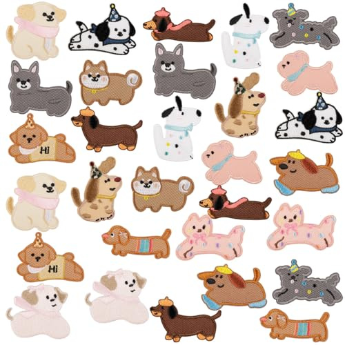 30 Stück Hund Chenille-Patches Funny Selbstklebende Niedliche Hund-Aufnäher Stoffaufkleber ohne Nähen Chenille Patches für Rucksäcke,Kleidung,Kleid,Hut,Jeans,Jacken,T-Shirt