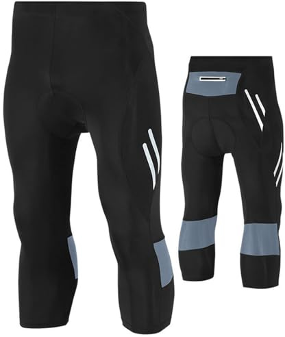 Herren 3/4 Radhose, Fahrradhose Herren Gepolstert, Schnell Trocknend, Rennrad Hose Herren Atmungsaktiv Mit Reflektierenden Streifen Und Taschen Radlerhosen Für Herren