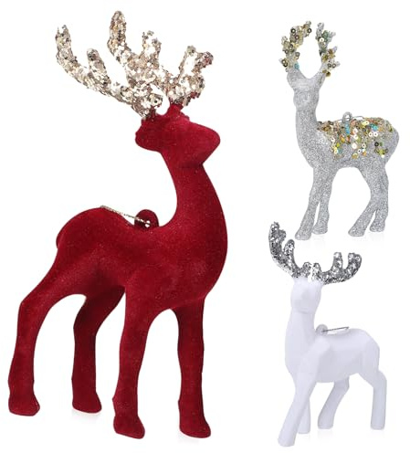 DECORNIJIA Set di 3 Renne Natalizie Piccole in PVC e Stoffa, Decorazioni per Albero Festivo Facili da Appendere, Ornamentali e Realistiche per Natale e Studio