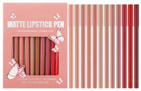 Ensemble De Crayons À Lèvres 12 Pièces De Stylo Mat Imperméable Pour Les | Kit Crayon À Lèvres Non Adhérent Idéal Pour Le Cosplay Féminin Et La