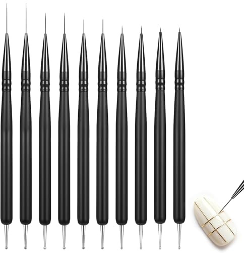 DOPENSPI Lot de 10 pinceaux à double extrémité pour nail art, 7/9/11/15/22 mm pour lignes longues, détails fins, dessin fin pour la conception des ongles, salon et usage domestique