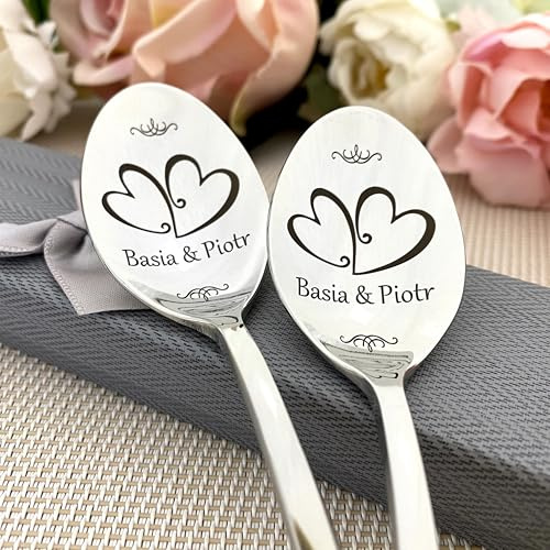 2 personalisierte Hochzeits- oder Jubiläumslöffel mit Gravur – Geschenk für Hochzeit, Jahrestag, Großeltern, Eltern – Namen & Datum – Individuelles Andenken