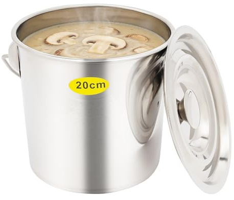 Mqwdxzfes Seau en acier inoxydable de 6 l avec couvercle, 1,6 mm d'épaisseur avec poignée de transport, seau de cuisine, pot à soupe, seau à nourriture, seau à lait, seau à riz, seau en acier