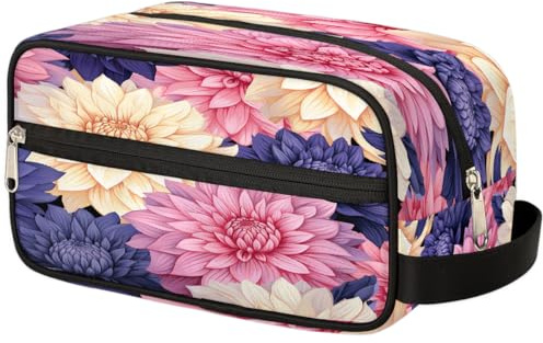 VQUVQV Trousse de toilette de voyage, trousse de toilette de douche, de salle de bain, trousse de maquillage avec poignée pour homme et femme, Fleur de dahlia colorée