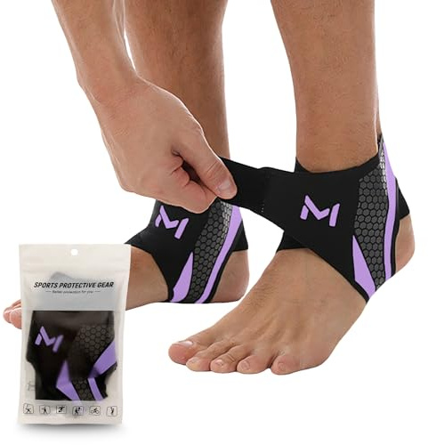 Vyranut Cavigliera Sportiva 2 Pezzi – Supporto Elastica in Nylon Traspirante con Doppia Fascia Regolabile a U – Unisex, per Corsa, Calcio, Fitness, Recupero Articolare (Taglia unica Nero + Viola)