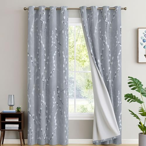 EverSoft Bedding Floral Blackout Curtains 2 Panels - 90 x 54 - Extra Wide Thermal Insulated & Soundproof Flower Print Eyelet Curtains for Large Windows