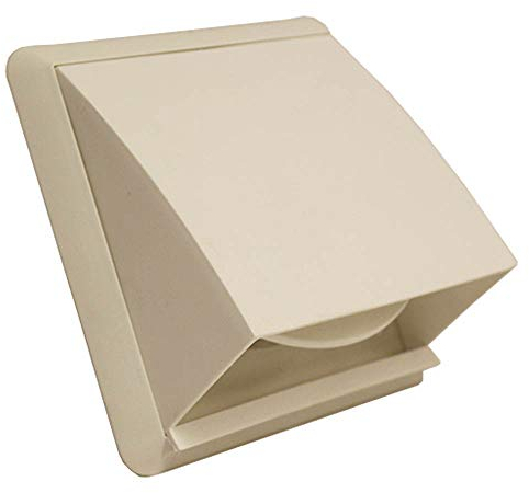 Kair White Cowled Outlet Grille 155mm External Dimension Wall Vent With 100mm - 4 inch Round Rear Spigot and Wind Baffle Backdraught Shutter