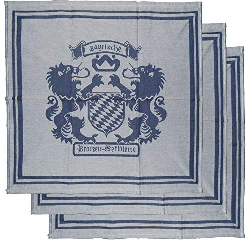 3er Pg. Bayerische Brotzeit Serviette, 65 cm x 65 cm, hellblau dunkelblau, 100% Baumwolle, Stoffserviette, Geschirrtuch, Trockentuch (3X 65x65 Brotzeit Serviette)