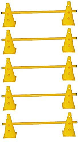Boje Sport 5er Set Steckhürden für Koordinationstraining, Ausdauertraining für Kinder sowie Teamsport z.B. Fussball, Handball, Volleyball usw. 10X MZK: 23 cm, gelb / 5X Stange: 80 cm, gelb…