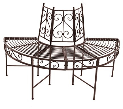 Gravidus Halbkreis Baumbank in Rost-Optik, Metallkonstruktion, Max. Belastbarkeit: 150 kg, Dekorative Verzierungen, Gartenbank für stilvolles Ambiente