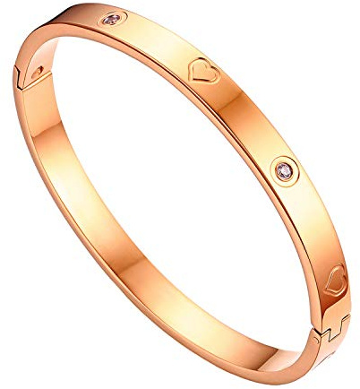 JewelryWe Schmuck Damen Armreif Edelstahl Zirkonia einfache Stil Liebe Armband 6mm breit mit Schließe Armspange Gravur