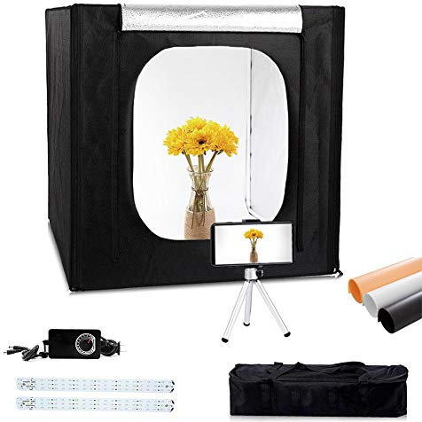Konseen Photo Studio 20x20 inch /50x50 cm Photography Light Box 132pcs LED Lights Dimmable Shooting Tent Cube Kit with 3 PVC Backdrops,Camera Mini Tripod and Carrying Bag,UK Plug