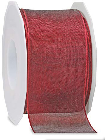 PRÄSENT Four Seasons transparentes Band mit Drahtkante Bordeaux, 25 m einfarbiges Stoffband, 60 mm Breite, leicht biegsames Schleifenband zum Dekorieren & Basteln, für besondere Anlässe