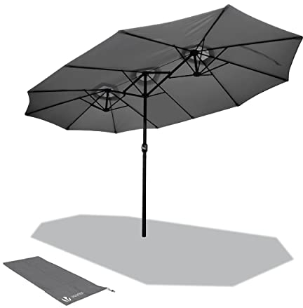 VOUNOT 4.6m Double Garden Parasol, Extra Large Rectangular Patio Table Umbrella, with Crank Handle, Protective Cover, UV 50+, Grey