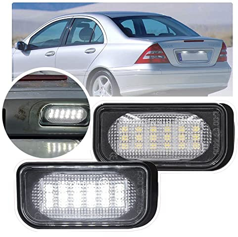 NSLUMO LED-Kennzeichenleuchte für Mercedes-Benz C-Class W203 CLK W209 A209 | SL R230 C/hrysler Crossfire 2PCs hintere Kennzeichenleuchten-Einheit als Ersatz 18 LED Xenonweiß, hintere Kennzeichenleuchte