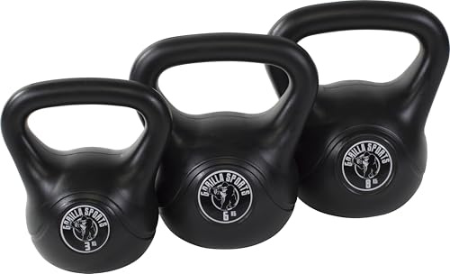 GORILLA SPORTS® Kettlebell - singel 2kg - 20kg eller set 17kg, 24kg, 30kg, 110kg, 113kg med/utan hylla, plast - kettlebell, bollvikt, swing hantel, vikter, kondition, styrketräning
